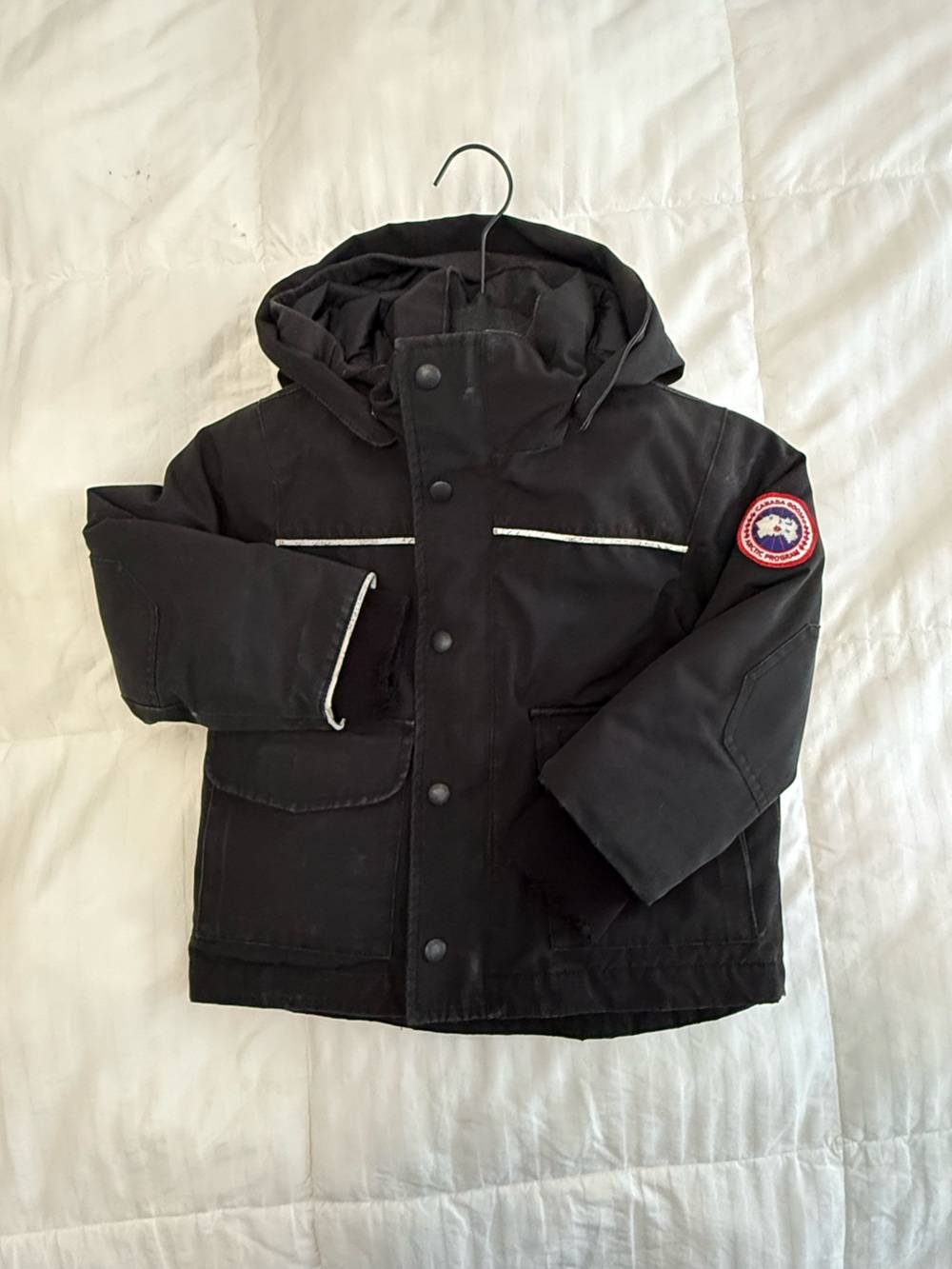 Canada Goose Kids Black Hooded Puffer Coat with Reflective Trim